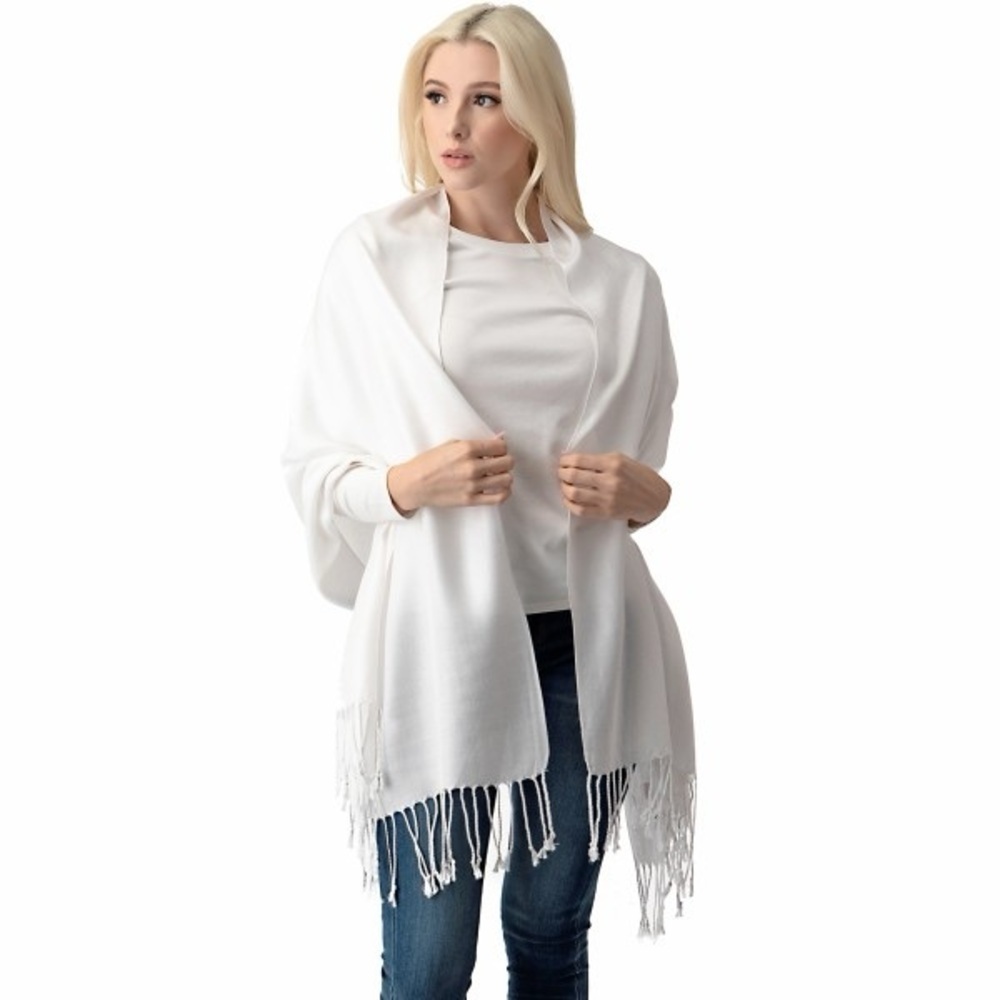 Lightweight White Fringe Scarf - Picture 2 of 5